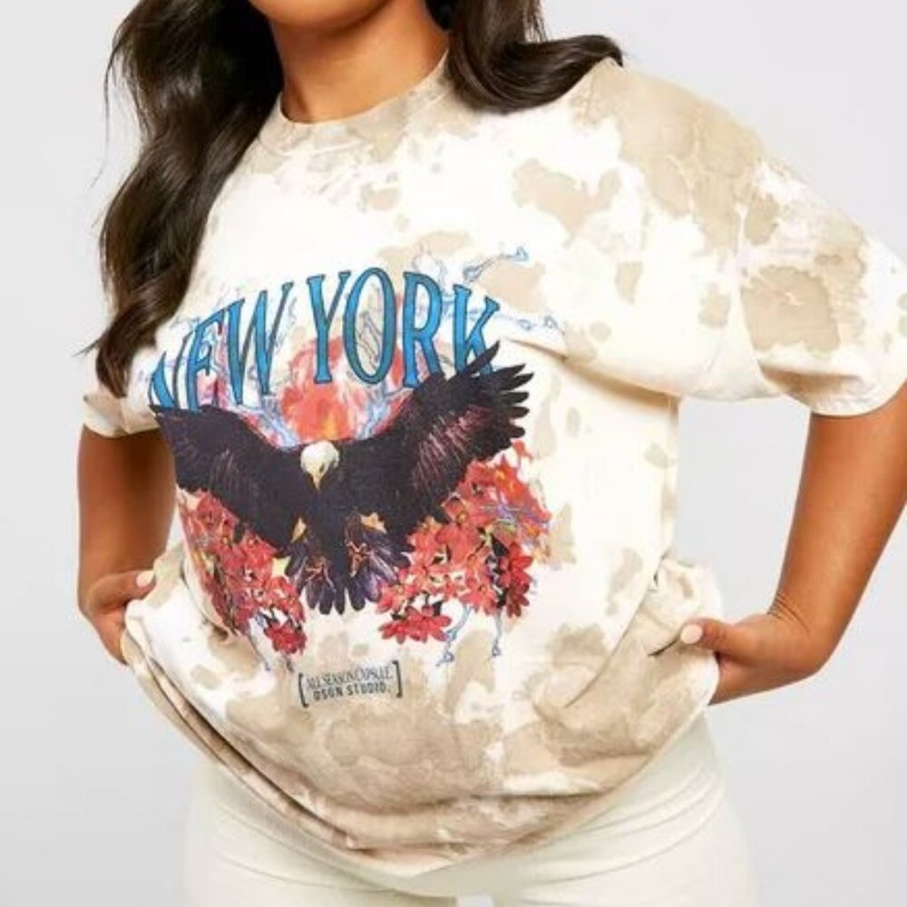 Boohoo Plus Tie Dye Graphic Oversized T-Shirt US 18